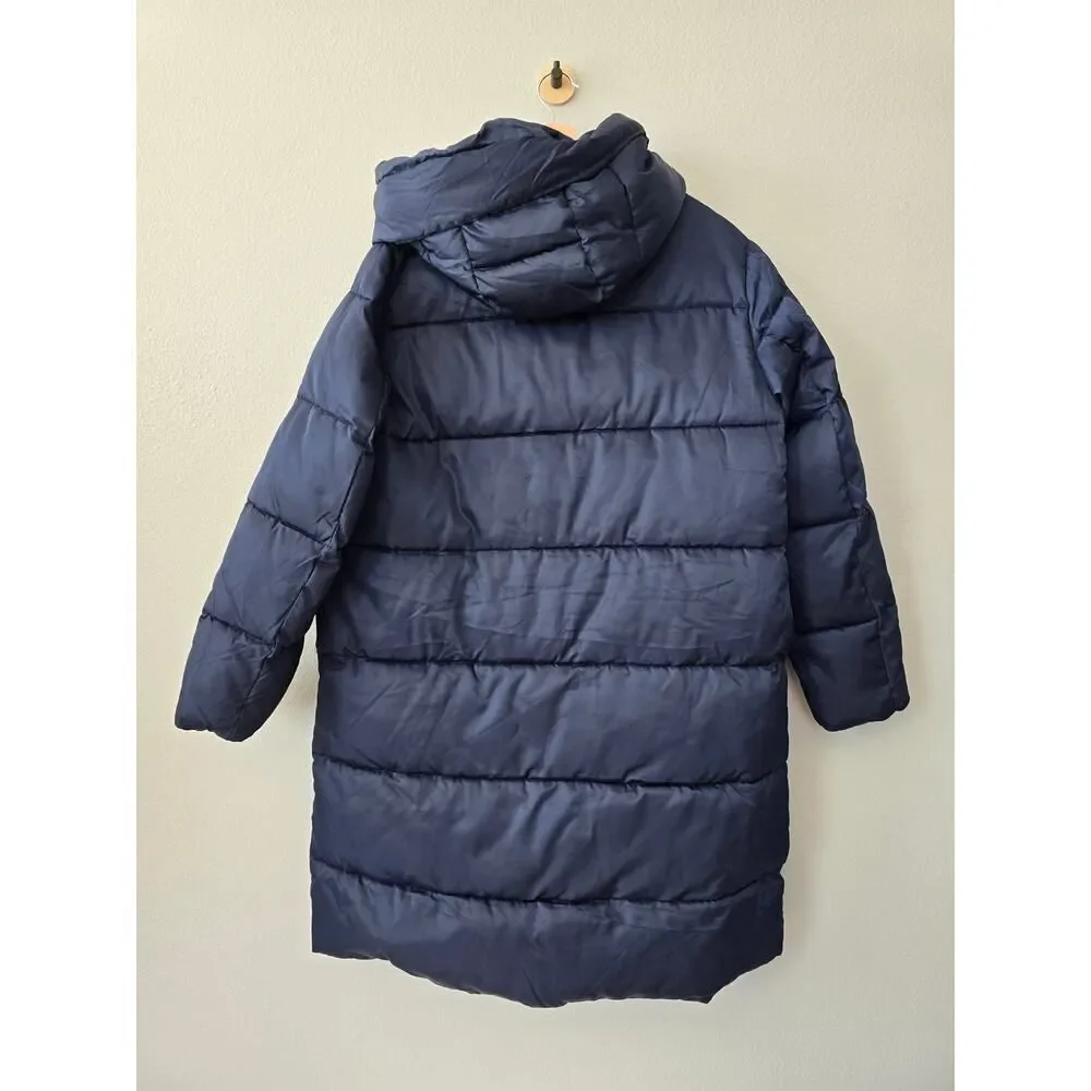 Rebecca Minkoff Navy Hooded Quilted Vegan Down Puffer Coat XL NWT Cozy Outwear